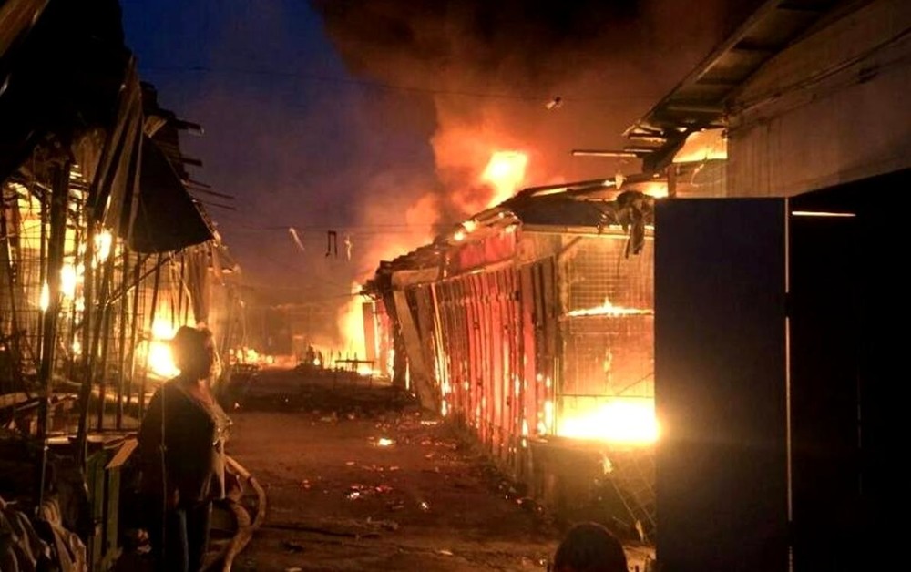 Пожар на рынке в городе Узген