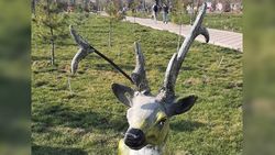 У статуи оленихи в парке «Ынтымак» отломали один рог. Фото горожанина