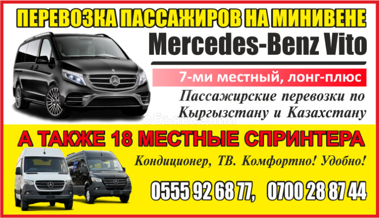 Перевозка пассажиров по Кыргызстану, на минивене Mercedes-Benz Vito, Viano