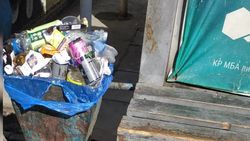 Переполненные мусорки на остановке в мкр Аламедин-1