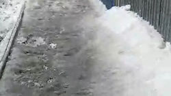 Горожанка жалуется на неочищенный лед на тротуаре по улице Киевская 216. Видео