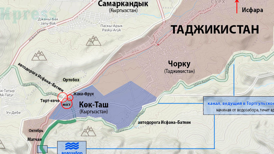 Карта-схема конфликтов на границе Кыргызстана и Таджикистана. Ворух