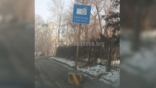 «Бишкекасфальтсервис» уберет с тротуара на Молодой Гвардии дорожный знак