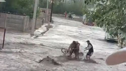 В Кызыл-Кие спасли мальчика, которого унесли сели. Видео