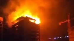 Пожар на стройке в Асанбае. Видео