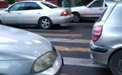 Автомашины заблокировали «зебру» и вход в парк Панфилова (видео)
