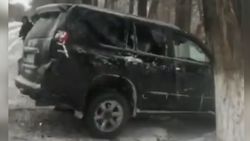Автомобиль Toyota Prado врезался в дерево. Видео
