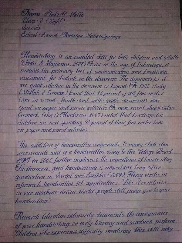 Почерк ученицы 8 класса из Непала признан лучшим почерком в мире