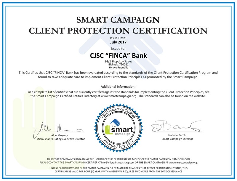 Защита клиентов в FINCA Банке получила международное подтверждение — Tazabek