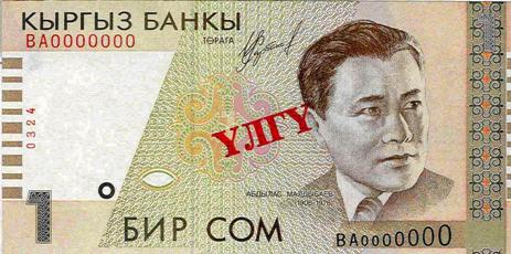 Валюта Кыргызстана - банкнота номиналом 1 сом образца 2000 года. АКИpress