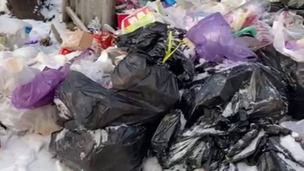 На Элебаева мусор вываливается на проезжую часть. Видео