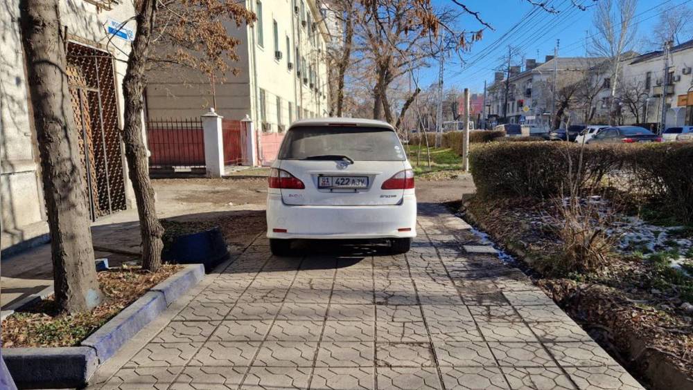 «Тойота Ипсум» заехала на тротуар на Исанова. Фото