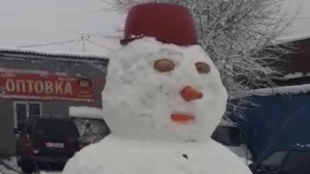 Горожане слепили двухметрового снеговика. Видео