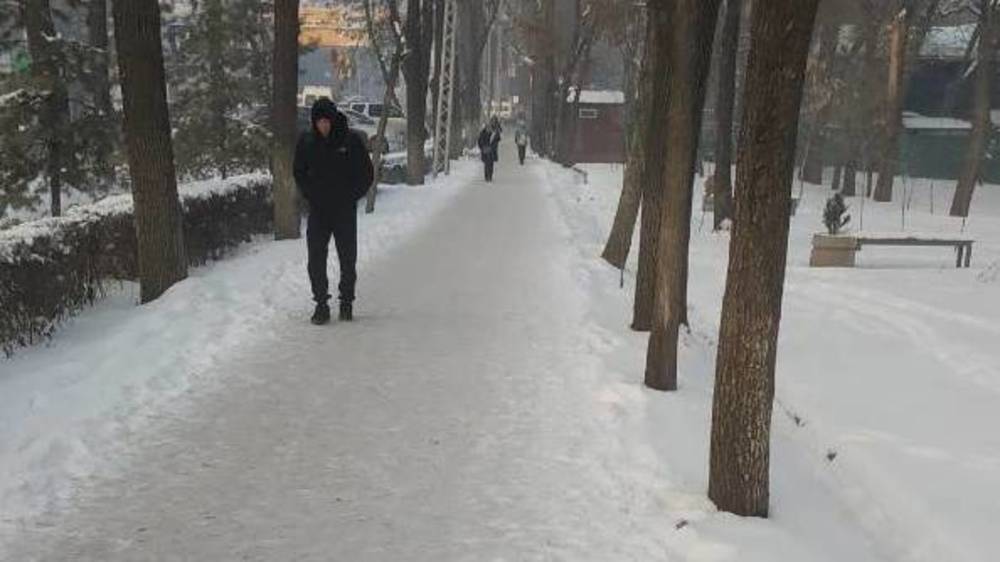 В сквере «Физкультурный» тротуар не очищен от снега. Фото горожанина