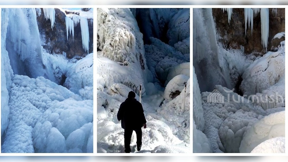 Сильный утренний мороз сковал ручьи. Ледяные водопады Руфагбо. Джалал Абад гаснитца.