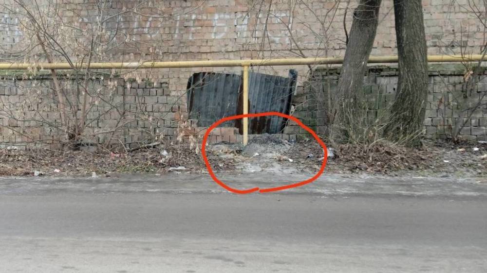 Жители дома на Куренкеева выбрасывают золу на дорогу. Фото