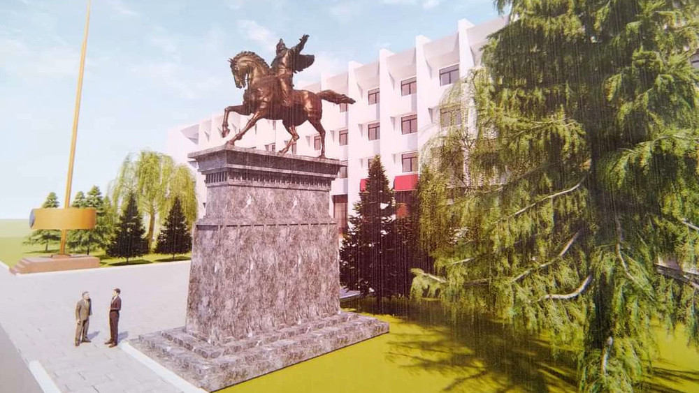 Памятник Манасу в центре города Талас