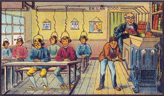Школа будущего (1899 г.). Дети получают знания по проводам прямо в мозг
