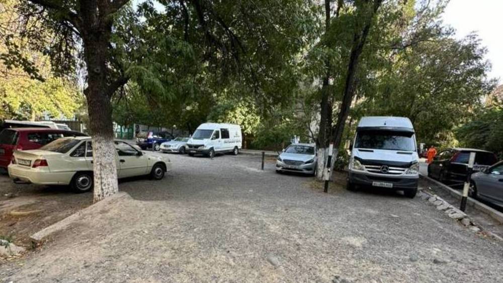 Во дворе дома в Аламедине-1 столбиками и цепями огородили парковку. Законно ли? Видео и фото горожанина