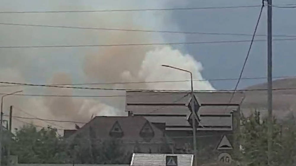 В горах близ Бишкека горит сухотравье. Видео