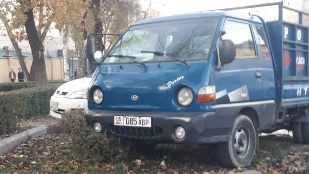 «Портер» припарковали на газоне у въезда в Госрегистр. Фото