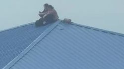 Две девочки сидят на крыше 13-этажного дома в Джале. Видео