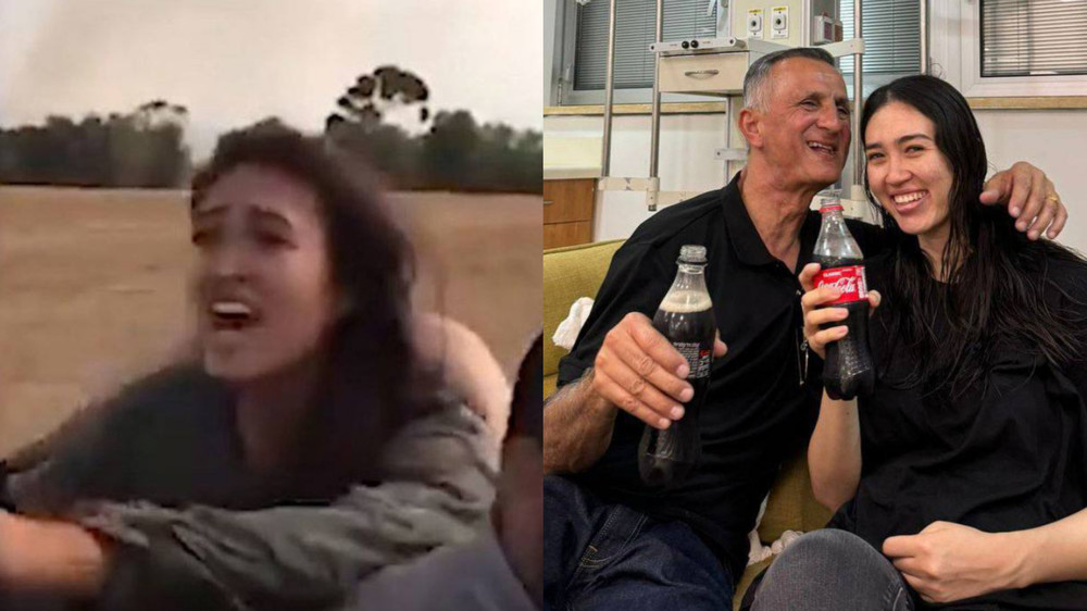 Noa Argamani on the day he was kidnapped (right) - and after he and his father were released.