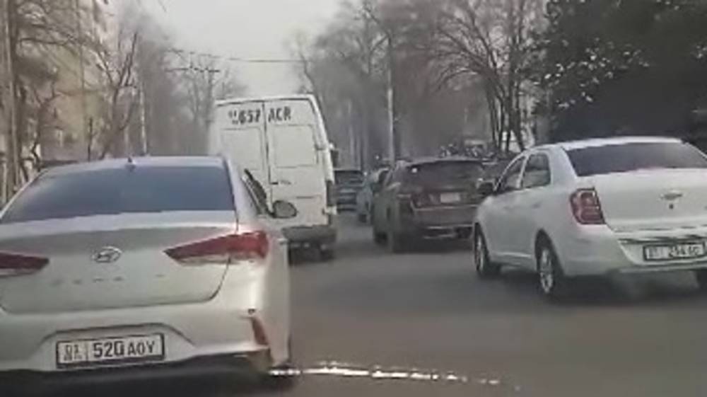 «Соната» объезжает пробку на Московской по встречной полосе. Видео