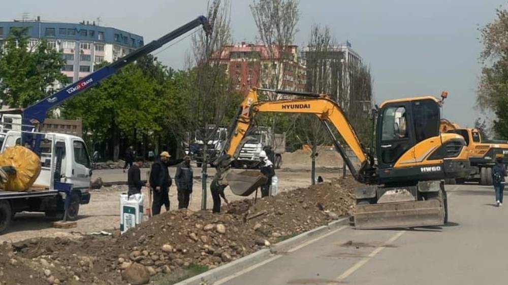 На Айтматова начали высаживать деревья. Фото