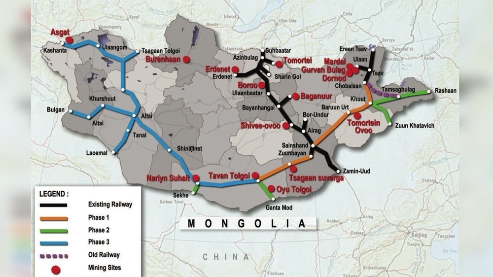 Карта железных дорог монголии