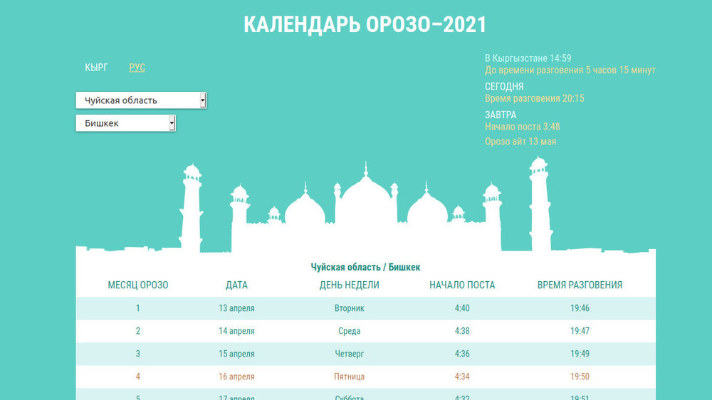 Календарь орозо 2024 москва рамадан