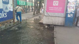 Фото, видео — Тротуар на перекрестке Абдрахманова-Горького затопило арычной водой