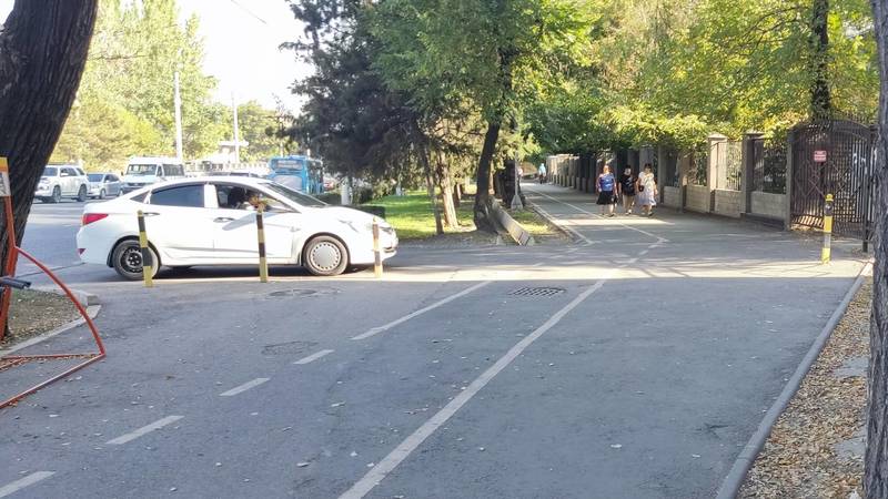Почему убрали железные стойки на тротуаре по Айтматова напротив Госрегистра? - горожанина
