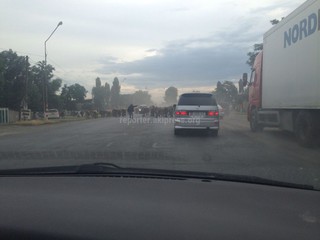 Пастух, перегоняющий стадо по автотрассе Бишкек-Чалдовар в Александровку указывает водителям, чтобы те объезжали стадо по обочине, - читатель <b><i>(фото)</i></b>