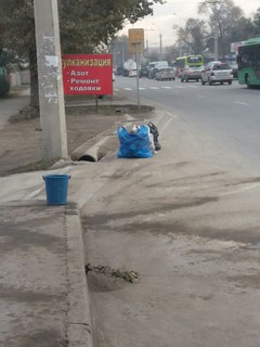 Рекламная вывеска вулканизации на остановке на ул.Гагарина закрывает обзор, создавая опасность пешеходам, - бишкекчанка (фото)