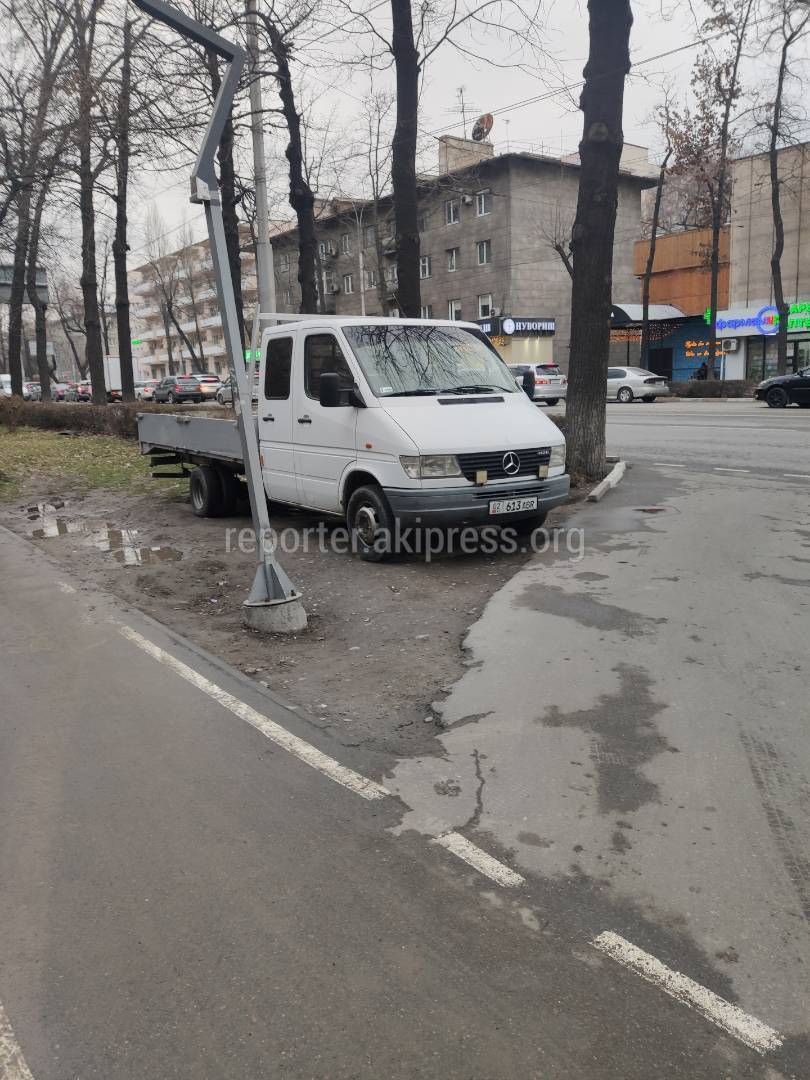 Грузовая машина припарковалась на газоне. Фото