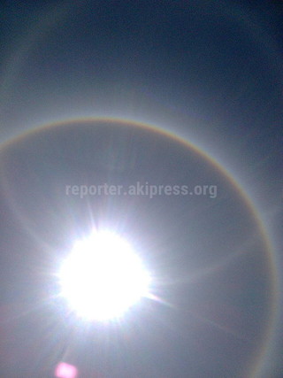 Читатель прислал фото, сделанное в Бишкеке 27-июня, гало — радуга вокруг солнце.