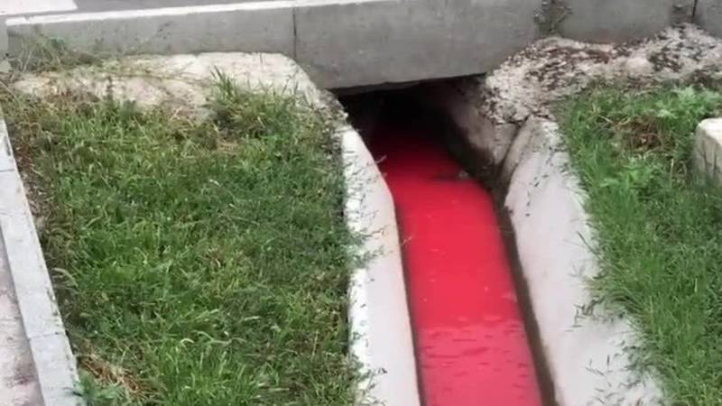 Красная вода в арыках Бишкека. Видео