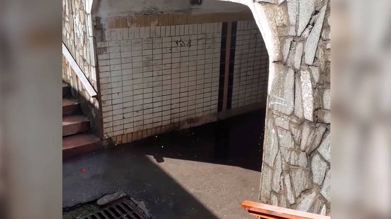 Поливная вода просачивается через грунт и льет с потолка в подземном переходе. Видео