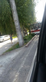 Троллейбус №10 съехал с дороги на кустарники по ул.Байтик баатыра <i>(фото)</i>