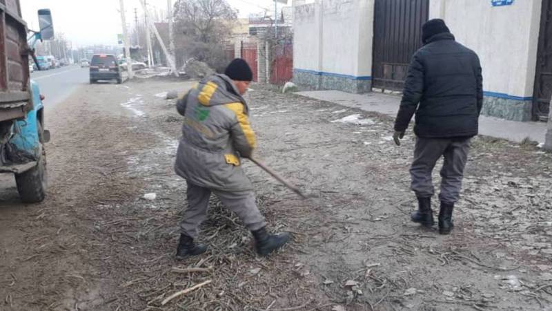 «Бишкекзеленхоз» очистил мусор на обочине дороги на ул.7 Апреля
