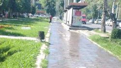 На Советской вода из арыка снова топит тротуар. Фото