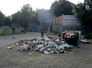 На Куренкеева пересекает Логвиненко мусор уже выдувает на проезжую часть, невозможно подойти к бакам, - читатель <b><i>(фото)</i></b>