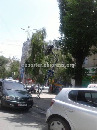 Сбитый светофор на перекрестке Манаса-Боконбаева будет восстановлен в ближайшее время, - мэрия Бишкека