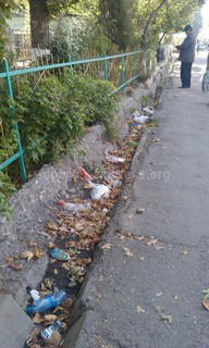 Возле главного входа в Ошскую областную больницу в арыке скопилось много мусора (фото)