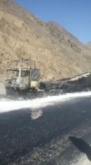 На 100 км автодороги Бишкек-Ош сгорел бензовоз <i>(видео)</i>
