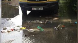 На Салиева-Ауэзова тротуары затапливает из-за забитого мусором арыка