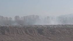 На городской свалке в Таласе сжигают мусор. Фото