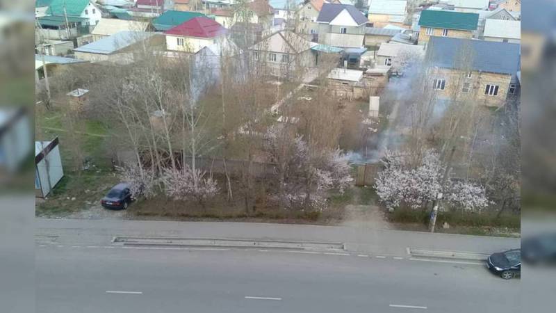 В Бишкеке на улице Молдокулова сжигают листья