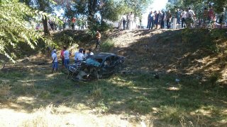 В городе Шопоков автомобиль вылетел с трассы и врезался в дерево <b>(фото)</b>